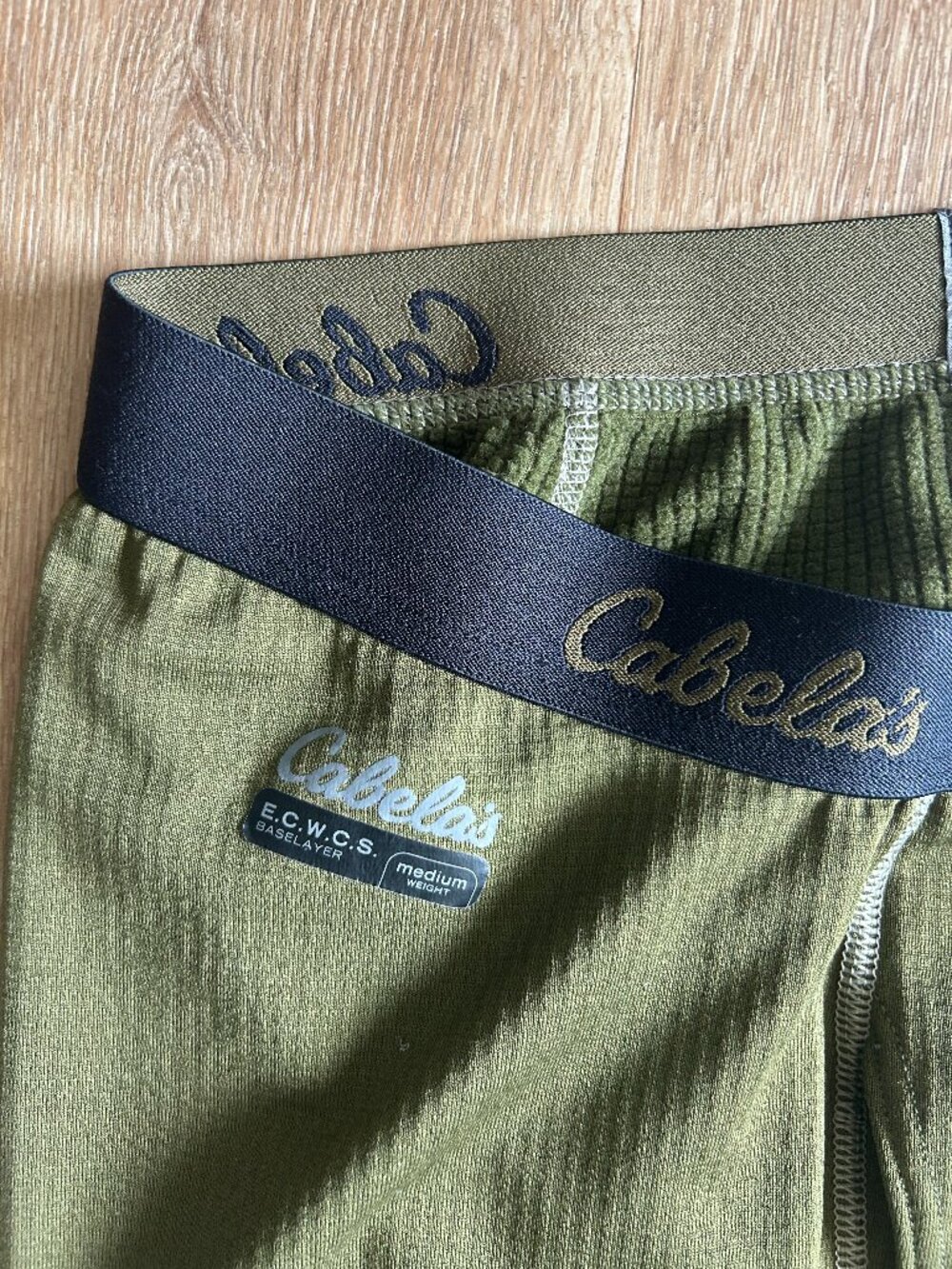 Cabelas Baselayer Pant Mens M Green ECWCS Grid Fleece Polartec Med Weight
